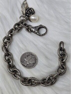 Paz Creations Israel Sterling Silver Pearl Charm Bracelet